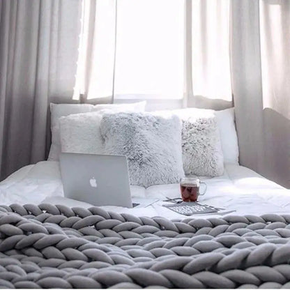 Chunky Knitted Cotton Blanket for Sofa Decor │ New Core-filled Yarn Hand-woven Blanket │ Super Thick Neutral Color Blanket - Besontique Home