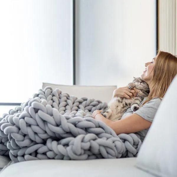 Chunky Knitted Cotton Blanket for Sofa Decor │ New Core-filled Yarn Hand-woven Blanket │ Super Thick Neutral Color Blanket - Besontique Home