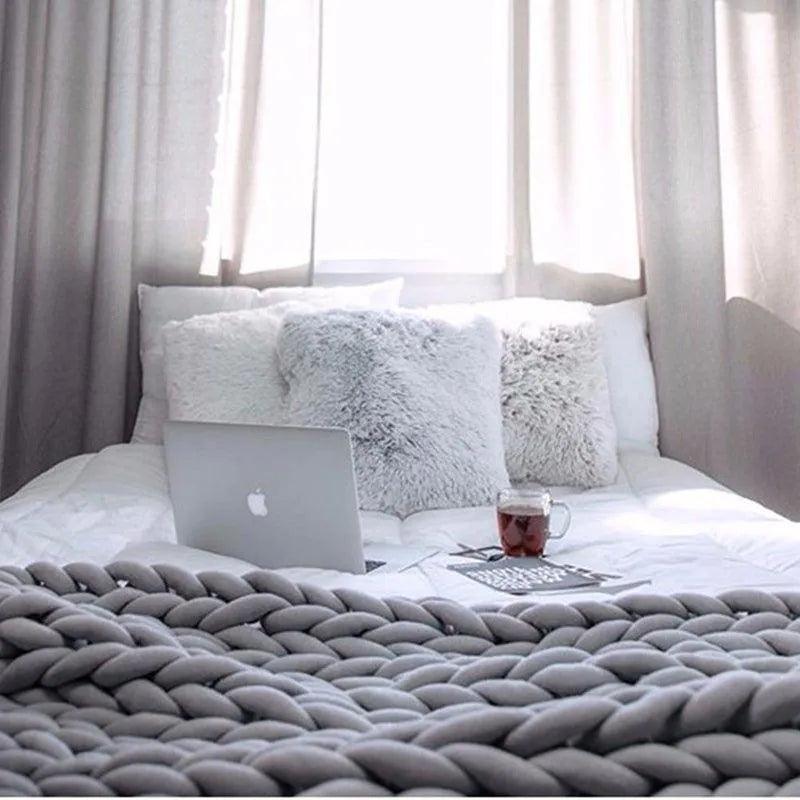 Chunky Knitted Cotton Blanket for Sofa Decor │ New Core-filled Yarn Hand-woven Blanket │ Super Thick Neutral Color Blanket - Besontique Home
