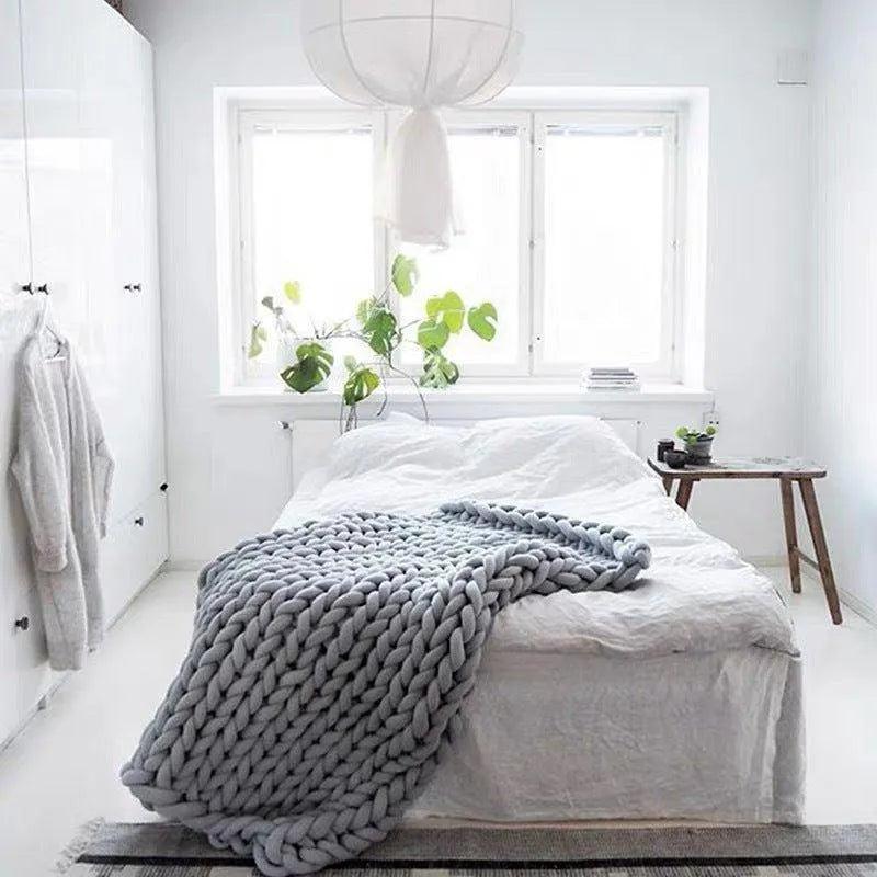 Chunky Knitted Cotton Blanket for Sofa Decor │ New Core-filled Yarn Hand-woven Blanket │ Super Thick Neutral Color Blanket - Besontique Home