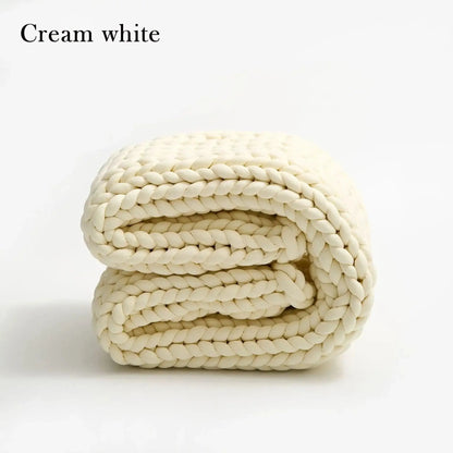 Chunky Knitted Cotton Blanket for Sofa Decor │ New Core-filled Yarn Hand-woven Blanket │ Super Thick Neutral Color Blanket - Besontique Home
