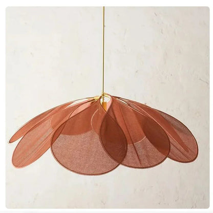 Modern Fabric Flower Art Petal Pendant Ceiling Light │ Neutral Solid Color Chandelier Hanging Lamp