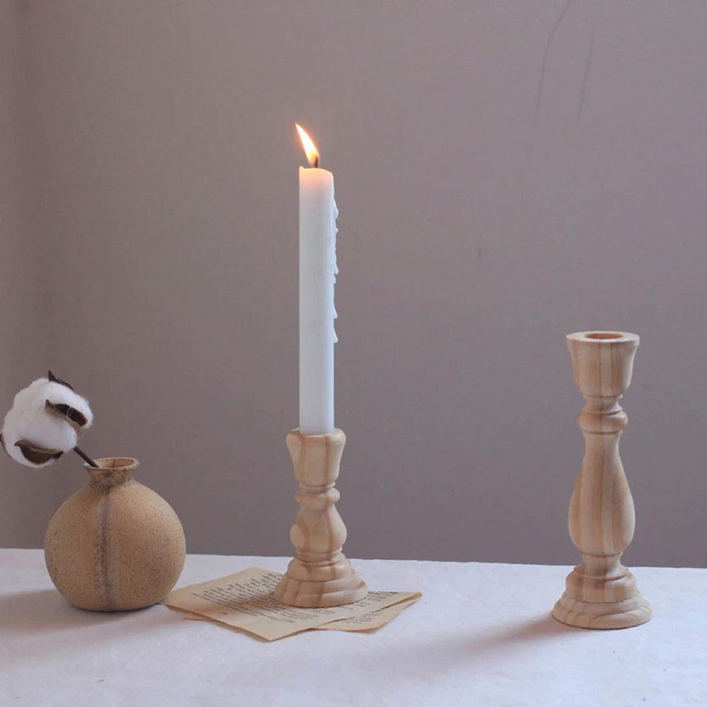 Classic Light Wood Candlesticks Candle Holder Set │ Modern Retro Vintage Candle Stand - Besontique Home
