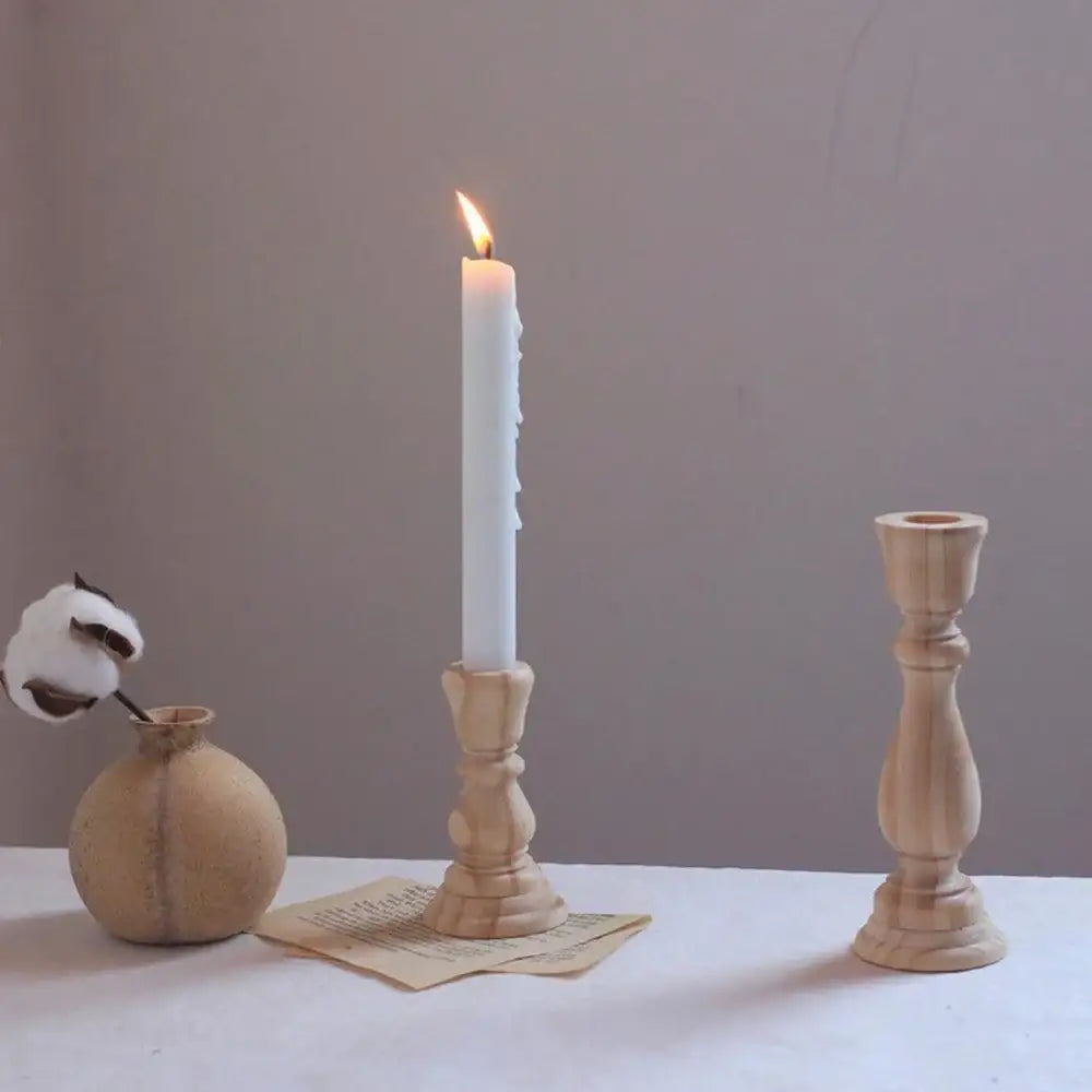 Classic Light Wood Candlesticks Candle Holder Set │ Modern Retro Vintage Candle Stand - Besontique Home