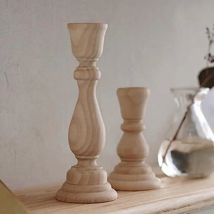 Classic Light Wood Candlesticks Candle Holder Set │ Modern Retro Vintage Candle Stand - Besontique Home