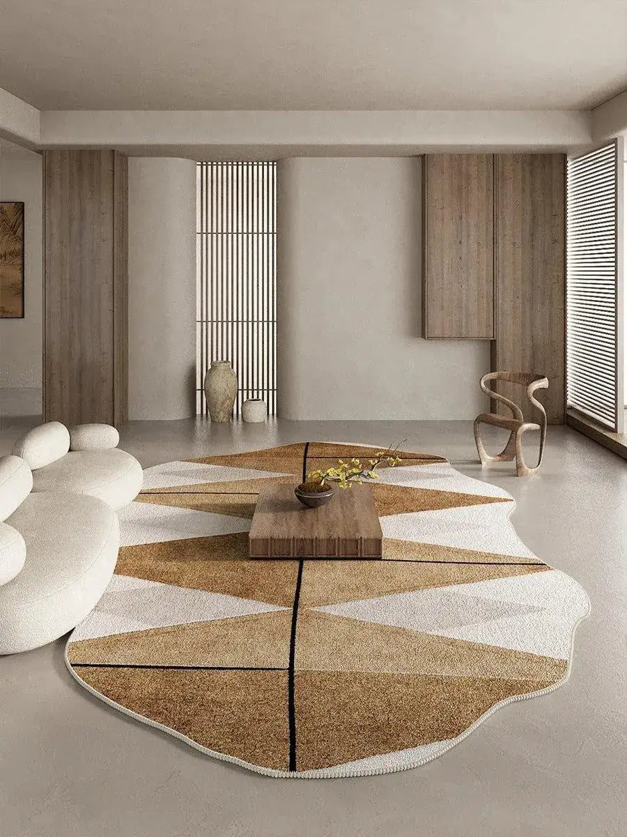 Klassischer postmoderner unregelmäßiger Teppich │ Neutraler großer Teppich im Retro-Stil – Besontique Home