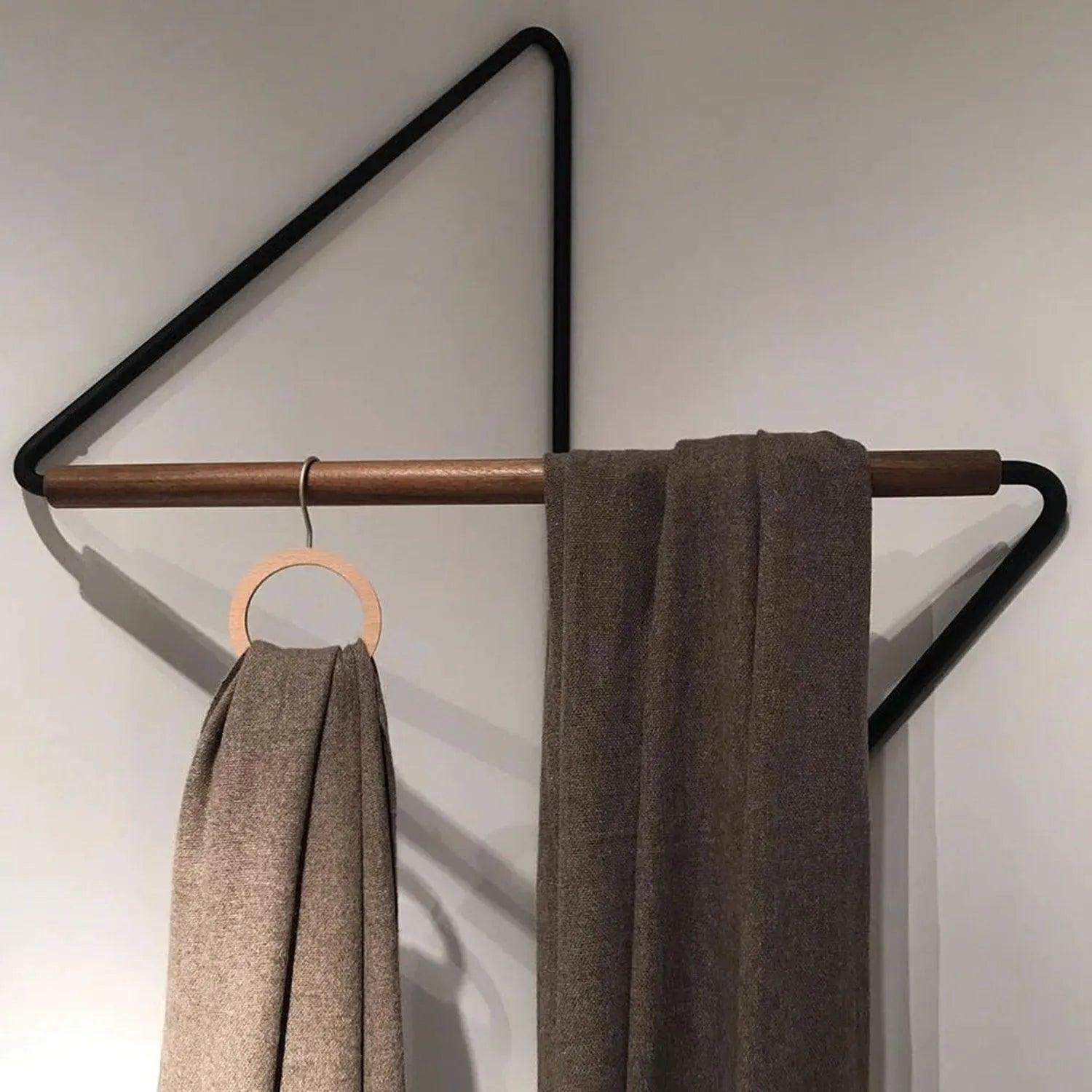 Corner Wooden Metal Wall Hanger │ Minimal Designer Style Coat Clothes Rack - Besontique Home