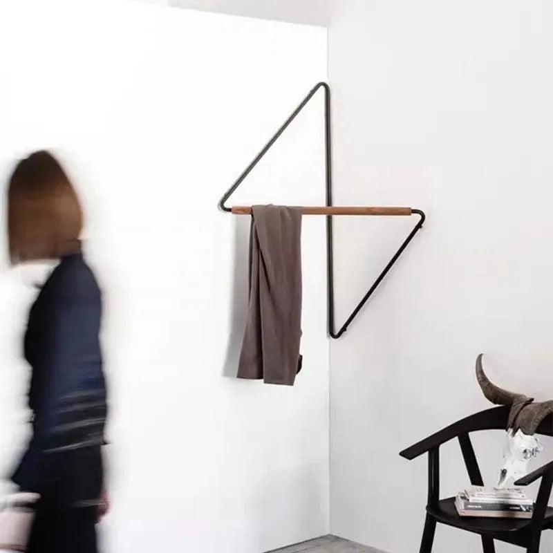 Corner Wooden Metal Wall Hanger │ Minimal Designer Style Coat Clothes Rack - Besontique Home