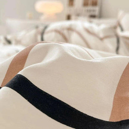Cotton Black Beige White Line Printing Bedding Set │ High Quality Quilt Bed sheet Duvet Pillow Cover - Besontique Home