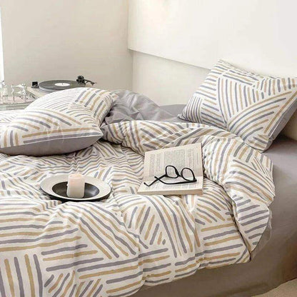 Cotton Stripe Printing Quilt Bedding Set │ High Quality Bed sheet Duvet Pillow Cover - Besontique Home
