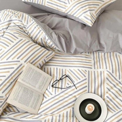 Cotton Stripe Printing Quilt Bedding Set │ High Quality Bed sheet Duvet Pillow Cover - Besontique Home