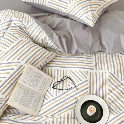Cotton Stripe Printing Quilt Bedding Set │ High Quality Bed sheet Duvet Pillow Cover - Besontique Home