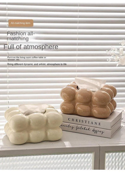 Decorative Ceramics Marshmallow Shape Tissue Box Case │ Modern Napkin Holder Organizer - Besontique Home