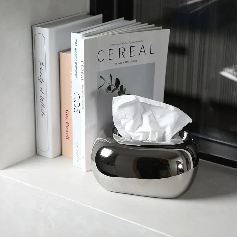 Decorative Ceramics Round Corner Tissue Box Case │ Minimal Napkin Holder Organizer - Besontique Home