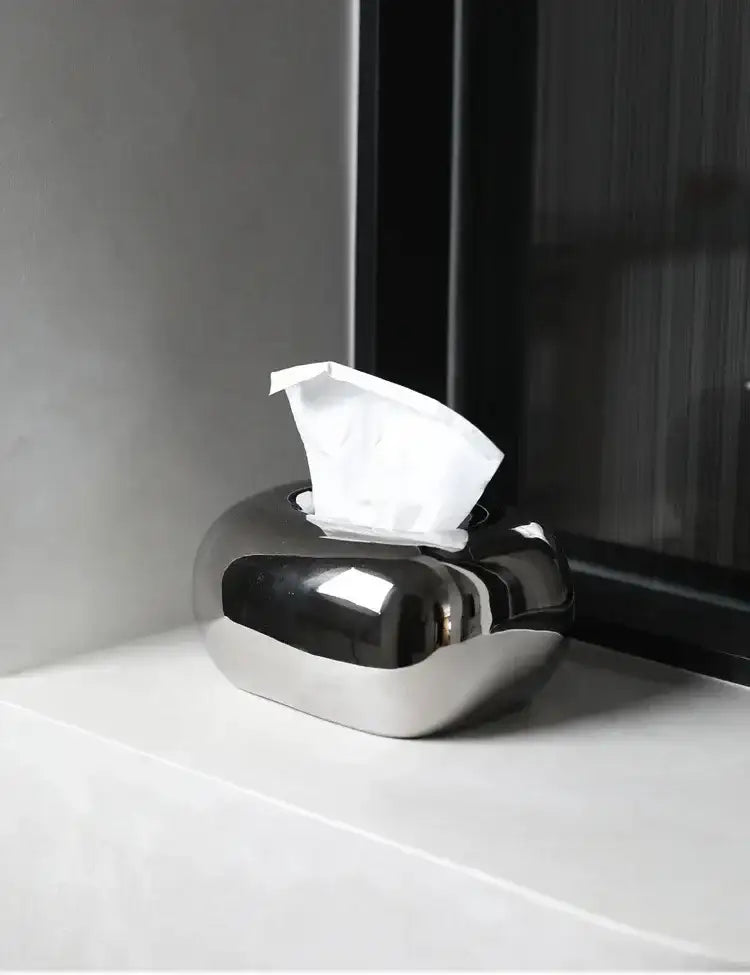 Decorative Ceramics Round Corner Tissue Box Case │ Minimal Napkin Holder Organizer - Besontique Home