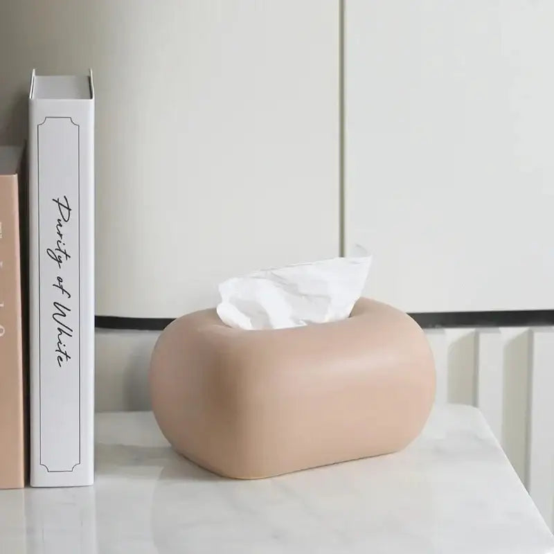 Decorative Ceramics Round Corner Tissue Box Case │ Minimal Napkin Holder Organizer - Besontique Home
