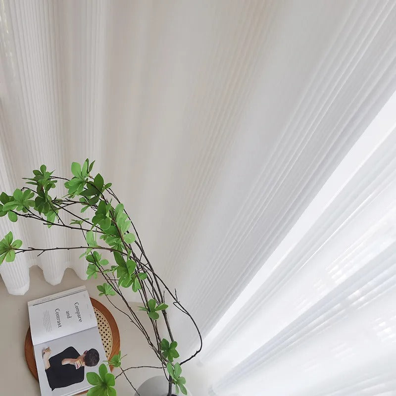 White Striped Tulle Veil Curtain │ Modern Simple Transparent Blinds Window Drapes Besontique Home Decor