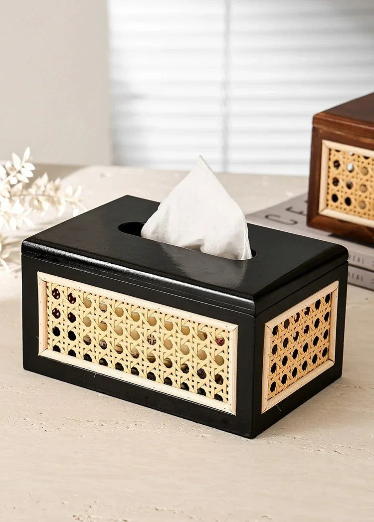 Nordic Rattan Tissue Box organizer │ Modern Japandi Napkin Holder Container Case Besontique Home Decor