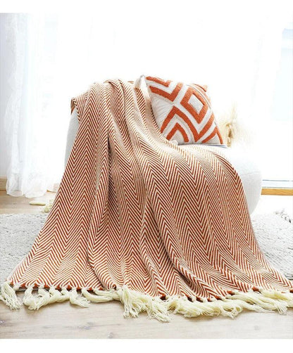 American Retro Geometric Knitted Blanket with Tassel │ Nordic Style Plaid Bedspread Besontique Home Bedroom Decor
