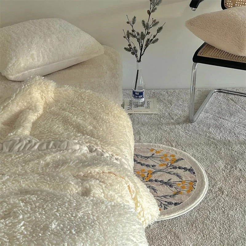 Modern Floral Fluffy Bedside Decorative Half circle Rug │ Soft Anti-slip Absorbent Bathroom Floor Mat BEsontique Home deocr