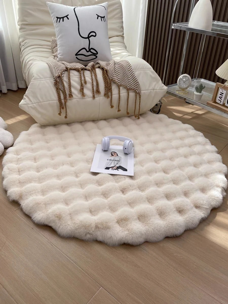 Faux Fur Fluffy Plush Round Rug │Modern  Soft Bubble Velvet Wool-like Floor Carpet Besontique Home Decor
