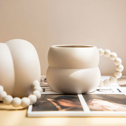 Nordic Home Ceramic Coffee Mug Cup (Beige/Blue/White) │ Handmade Art Milk Tea Cup │ Kitchenware