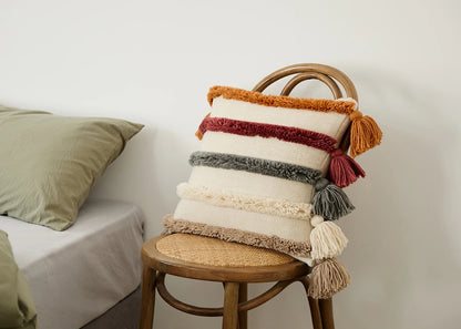 Bohemian Stripe Knitted Cushion Cover with Tassels │ Home Decor Tufted Throw Pillow Case Besontique