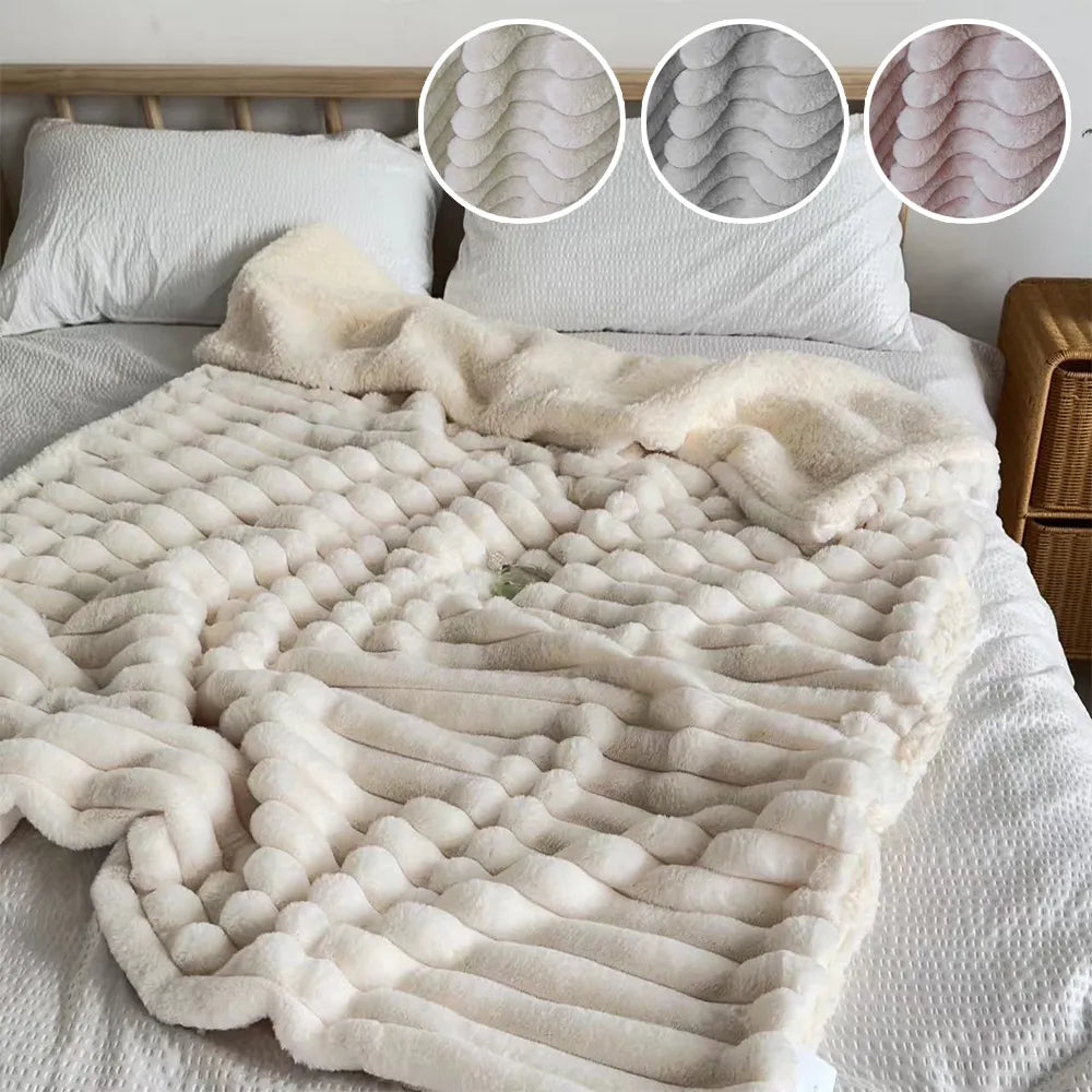 Neutral Luxury Fur Fluffy Blanket │ Super Comfortable Blankets for Bed │  High-end Warm Winter Blanket for Sofa Couch Decor