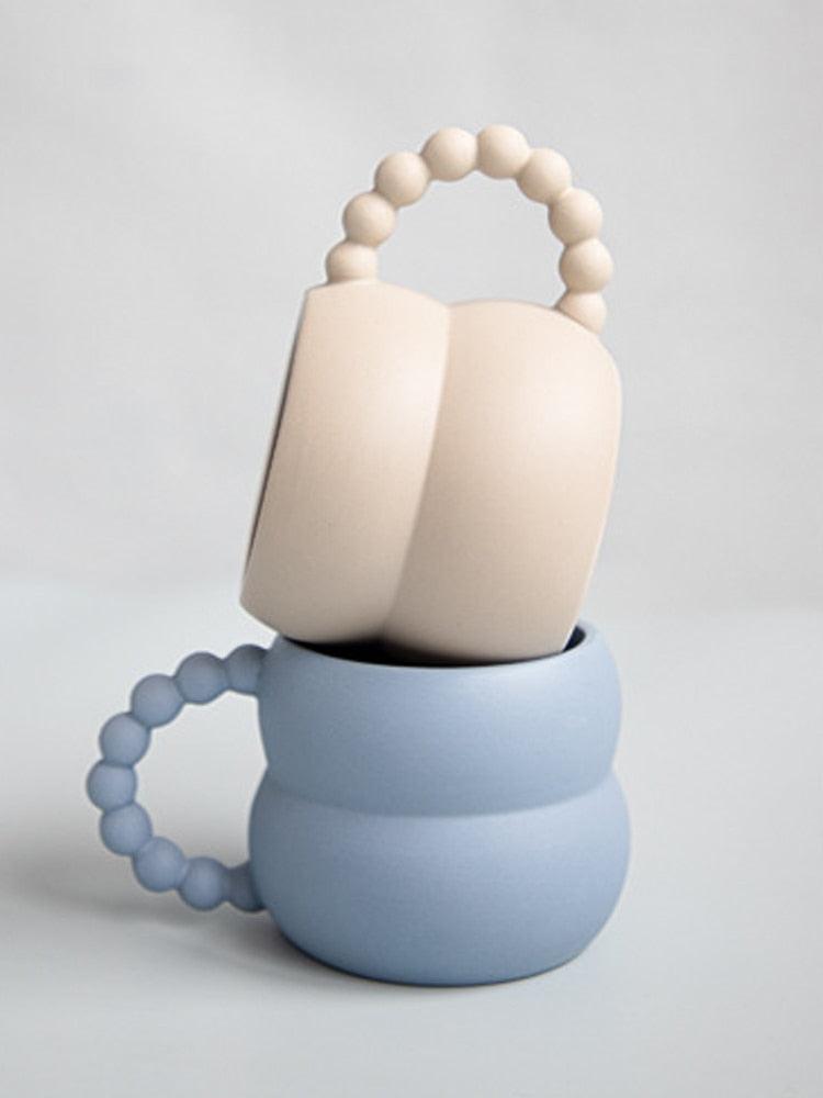 Nordic Home Ceramic Coffee Mug Cup (Beige/Blue/White) │ Handmade Art Milk Tea Cup │ Kitchenware Besontique Home Decor