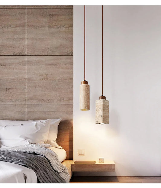 Yellow Travertine Marble Ceiling Lamp Lighting │ Modern Pendant Chandeliers Hanging Light Japandi Besontique Home Decor