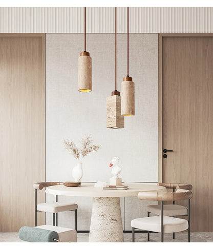 Yellow Travertine Marble Ceiling Lamp Lighting │ Modern Pendant Chandeliers Hanging Light Japandi Besontique Home Decor
