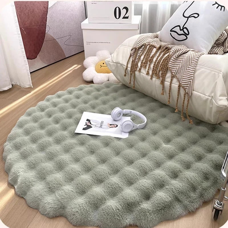 Faux Fur Fluffy Plush Round Rug │Modern Soft Bubble Velvet Wool-like Floor Carpet Besontique Home Decor