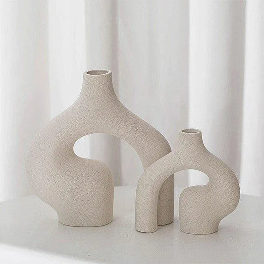 European style Ceramic Bisque Vase Set │ Modern Beige Dried Flower Pot - Besontique