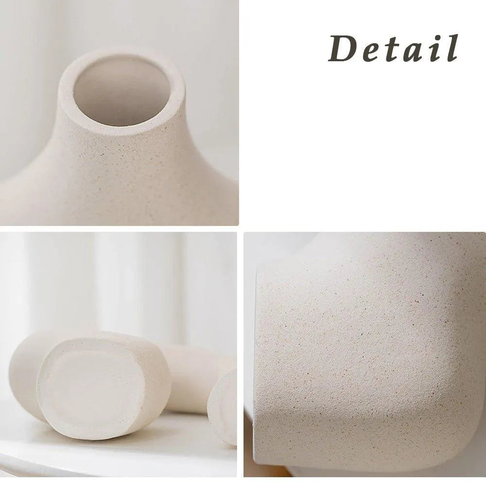 European style Ceramic Bisque Vase Set │ Modern Beige Dried Flower Pot - Besontique