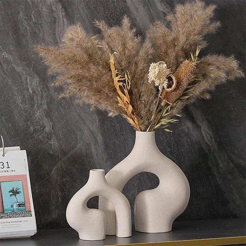 European style Ceramic Bisque Vase Set │ Modern Beige Dried Flower Pot - Besontique Home