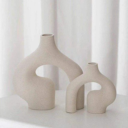 European style Ceramic Bisque Vase Set │ Modern Beige Dried Flower Pot - Besontique Home