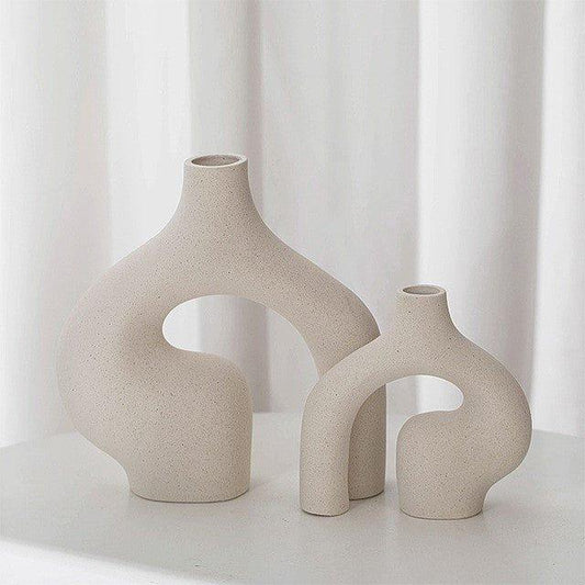 European style Ceramic Bisque Vase Set │ Modern Beige Dried Flower Pot Set - Besontique