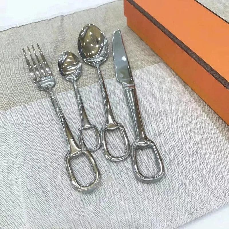 European Style Luxury Cutlery 4 pcs Set │ Stainless Steel Knife Fork Spoon Modern Tableware Elegant Kitchenware - Besontique Home