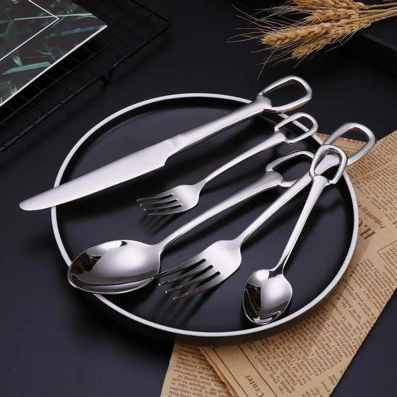 European Style Luxury Cutlery 4 pcs Set │ Stainless Steel Knife Fork Spoon Modern Tableware Elegant Kitchenware - Besontique Home