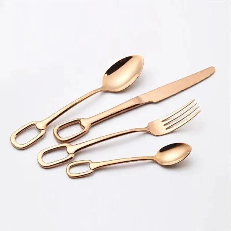 European Style Luxury Cutlery 4 pcs Set │ Stainless Steel Knife Fork Spoon Modern Tableware Elegant Kitchenware - Besontique Home
