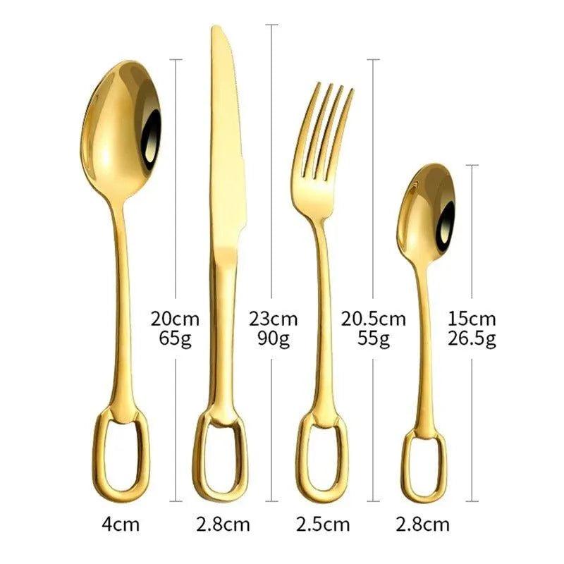 European Style Luxury Cutlery 4 pcs Set │ Stainless Steel Knife Fork Spoon Modern Tableware Elegant Kitchenware - Besontique Home