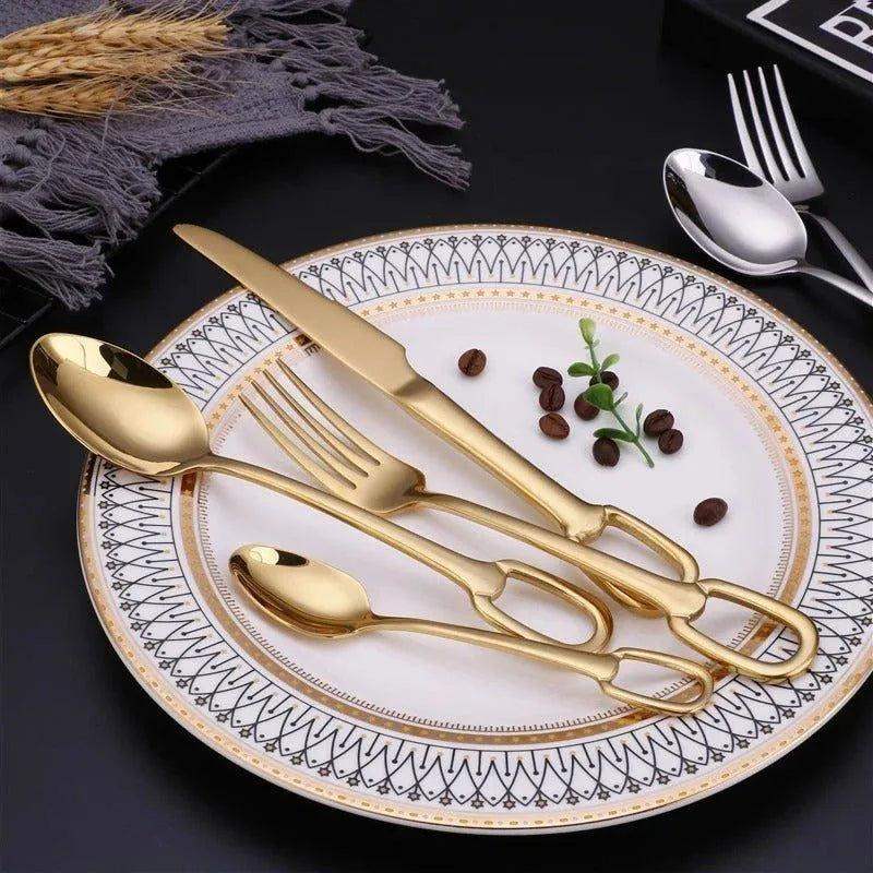 European Style Luxury Cutlery 4 pcs Set │ Stainless Steel Knife Fork Spoon Modern Tableware Elegant Kitchenware - Besontique Home