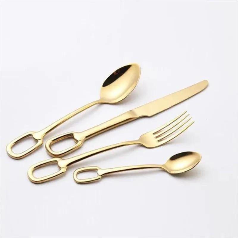 European Style Luxury Cutlery 4 pcs Set │ Stainless Steel Knife Fork Spoon Modern Tableware Elegant Kitchenware - Besontique Home