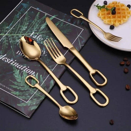 European Style Luxury Cutlery 4 pcs Set │ Stainless Steel Knife Fork Spoon Modern Tableware Elegant Kitchenware - Besontique Home