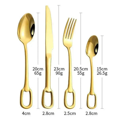 European Style Luxury Cutlery 4 pcs Set │ Stainless Steel Knife Fork Spoon Modern Tableware Elegant Kitchenware - Besontique Home