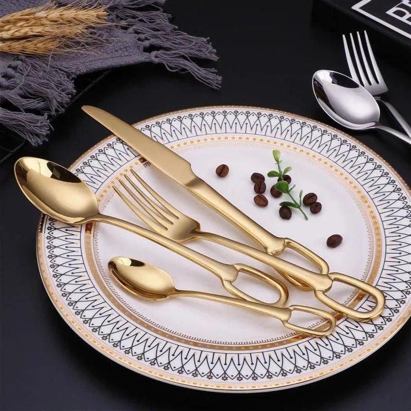 European Style Luxury Cutlery 4 pcs Set │ Stainless Steel Knife Fork Spoon Modern Tableware Elegant Kitchenware - Besontique Home