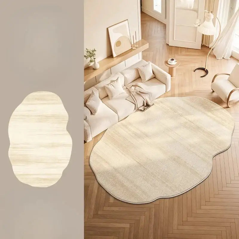 Minimal Style Cream Fluffy Plush Irregular Shape Rug