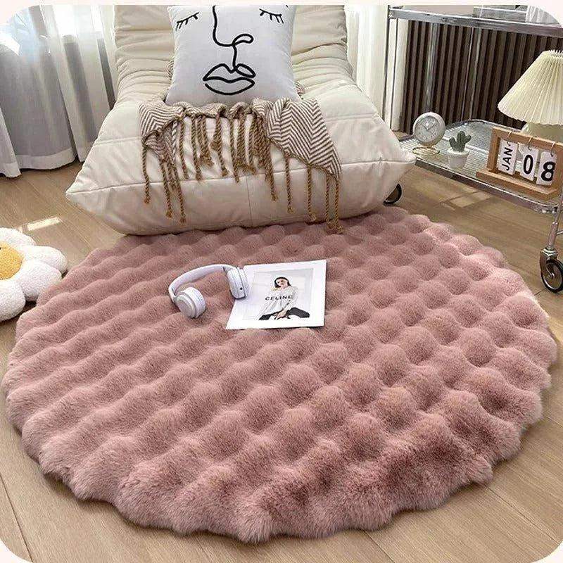 Faux Fur Fluffy Plush Round Rug │ Soft Bubble Velvet Wool-like Anti-slip Floor Carpet - Besontique Home