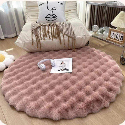 Faux Fur Fluffy Plush Round Rug │ Soft Bubble Velvet Wool-like Anti-slip Floor Carpet - Besontique Home