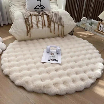Faux Fur Fluffy Plush Round Rug │ Soft Bubble Velvet Wool-like Anti-slip Floor Carpet - Besontique Home